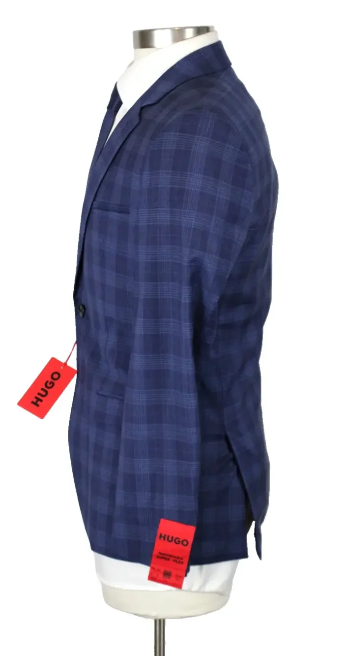 Hugo Sport Coat 38 R Mens Blue Plaid Extra Slim Fit Arti232X Super Flex Wool